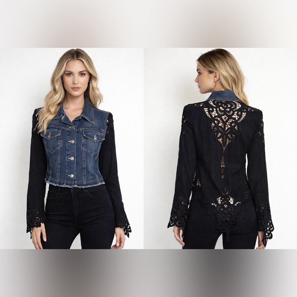 Casadei denim / Black Lace Detail  jacket, US6
